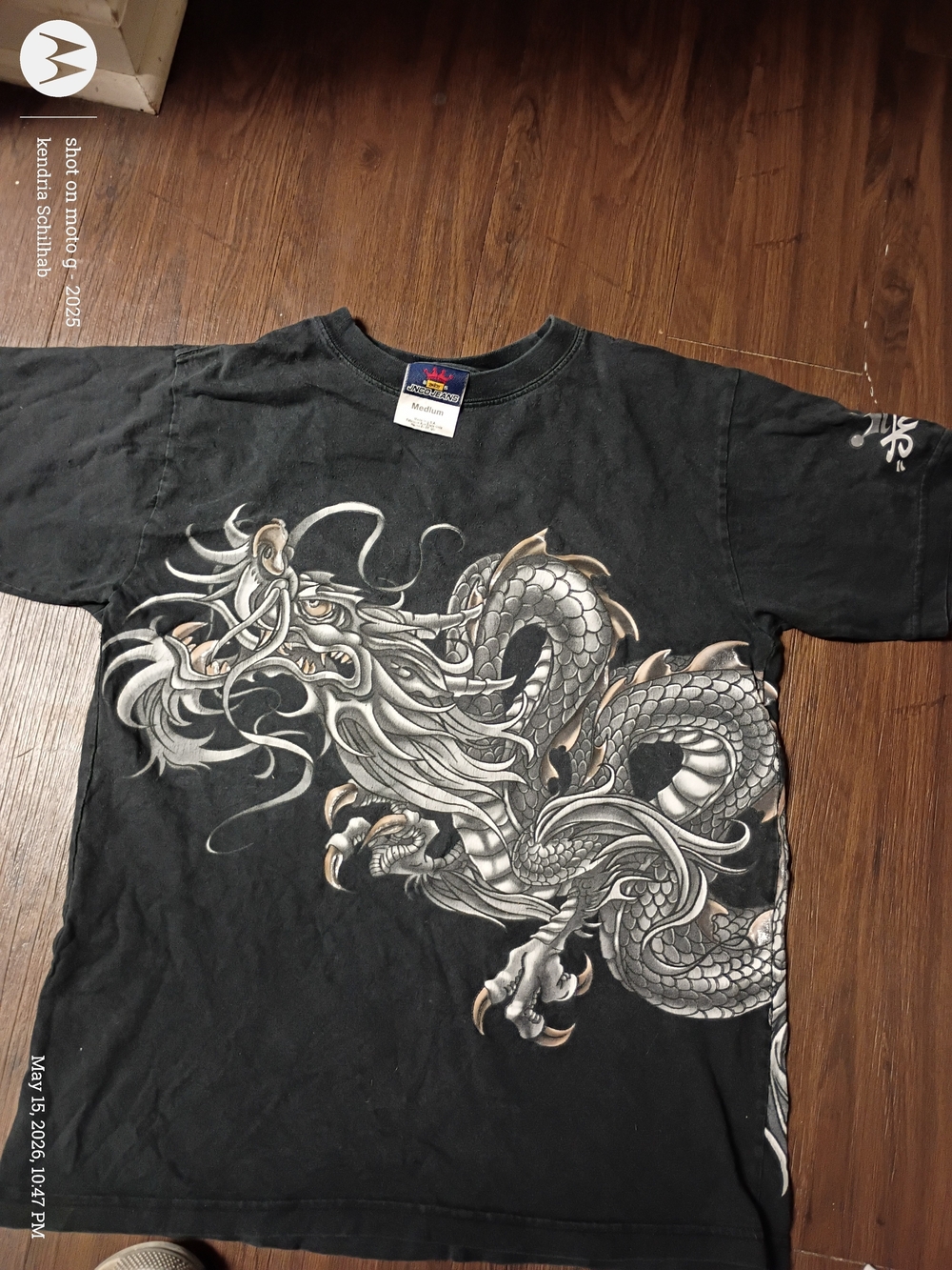 JNCO Black Short Sleeve Tee with Silver Dragon Graphic